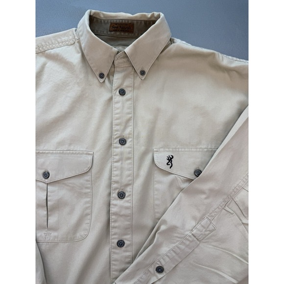 BROWNING Men's Casual Shirt Tan‎ Beige Cotton Button Down-Shooting Shirt Large L - Picture 1 of 9